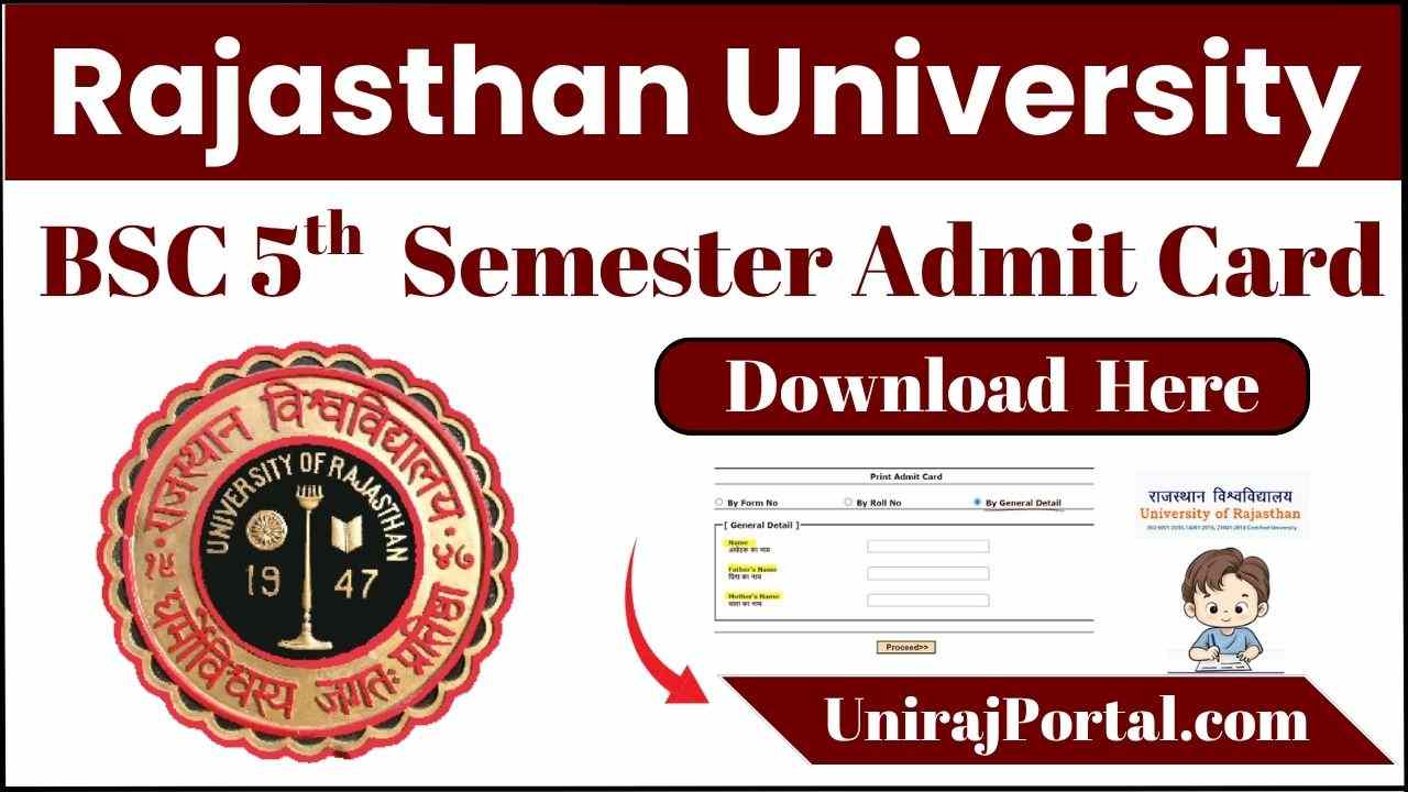 Rajasthan University BSC 5th Semester Admit Card 2025