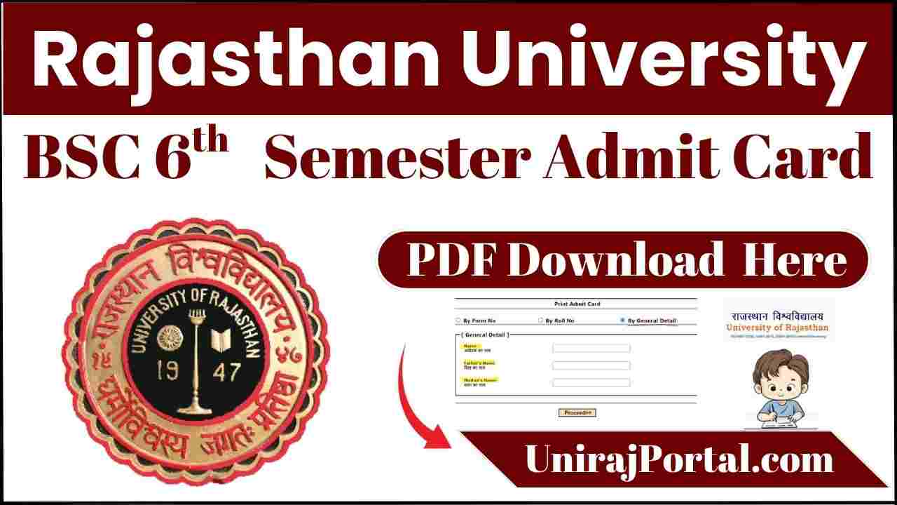 Rajasthan University BSC 6th Semester Admit Card