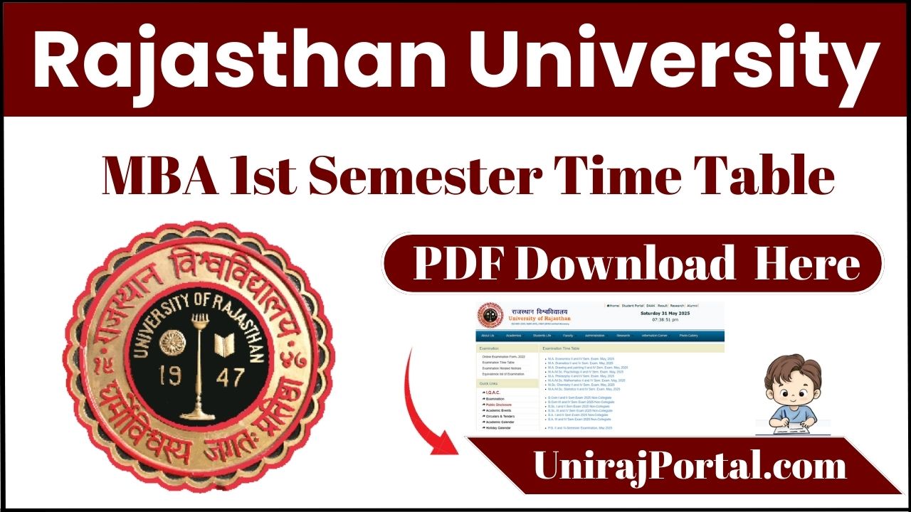 Rajasthan University MBA 1st Time Table PDF Semester 2025- राजस्थान यूनिवर्सिटी MBA 1st सेमेस्टर टाइम टेबल यहाँ से डाउनलोड करे