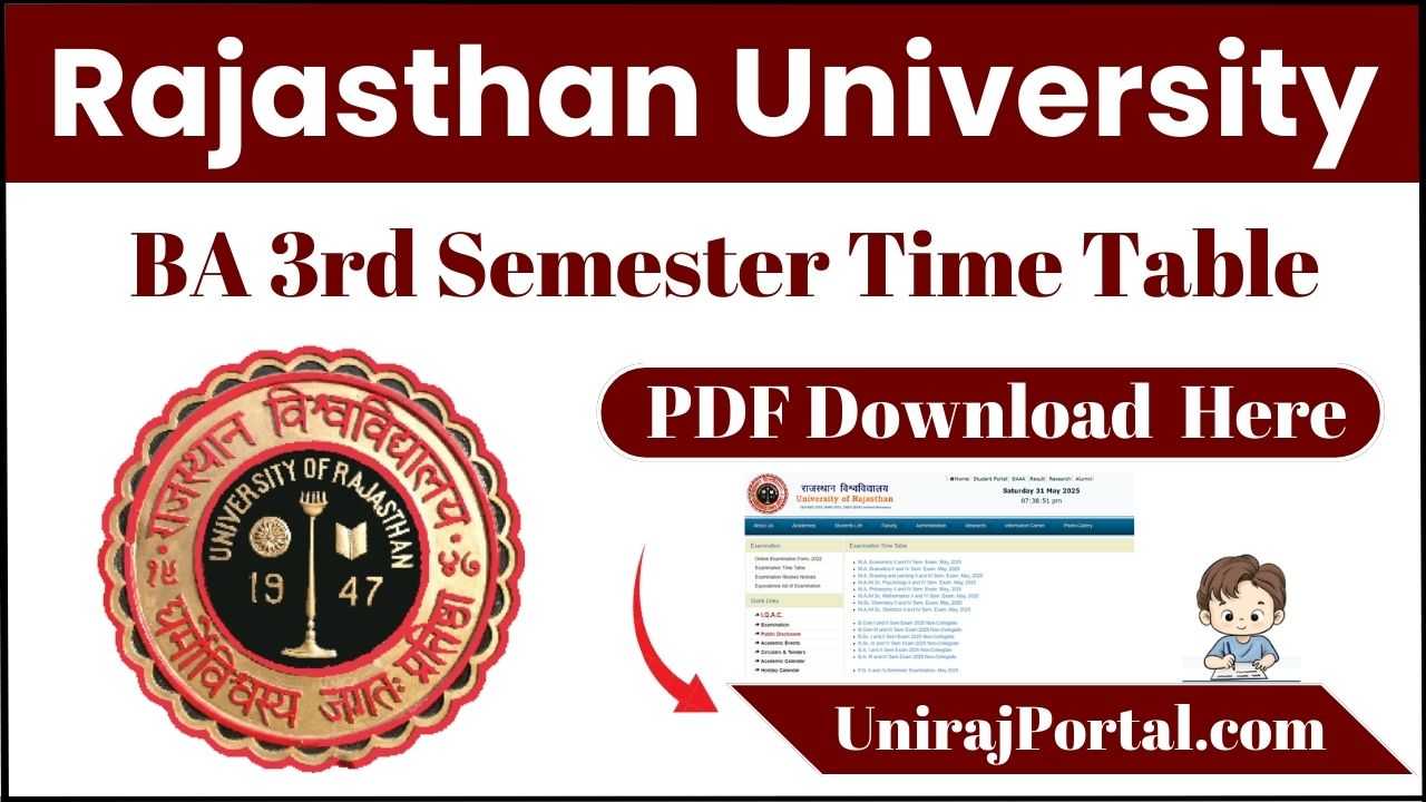 Rajasthan University BA 3rd Semester Time Table PDF 2025- राजस्थान यूनिवर्सिटी BA 3rd सेमेस्टर टाइम टेबल यहाँ से डाउनलोड करे
