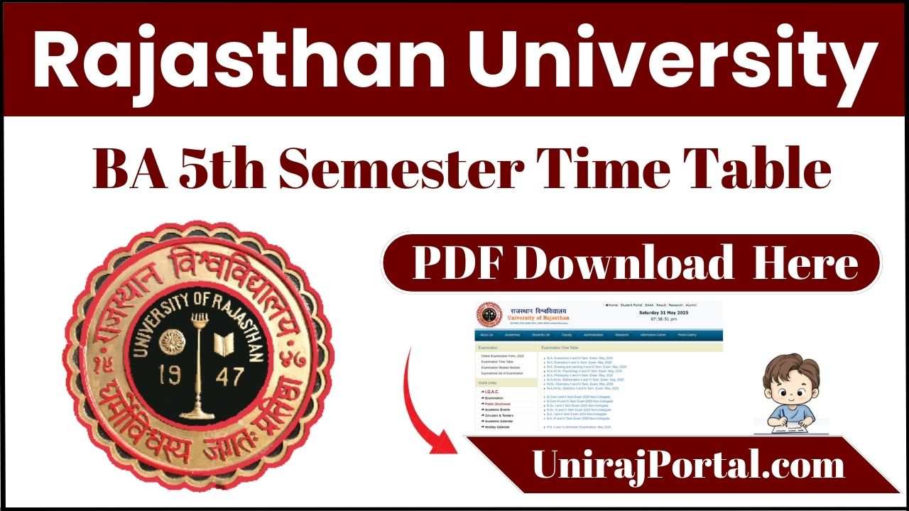 Rajasthan University BA 5th Semester Time Table PDF 2025- राजस्थान यूनिवर्सिटी BA 5th सेमेस्टर टाइम टेबल यहाँ से डाउनलोड करे