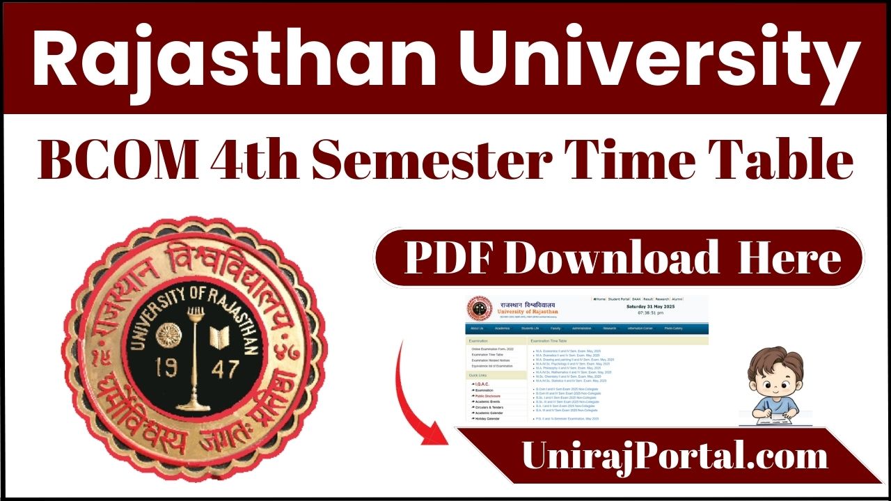 Rajasthan University BCOM 4th Semester Time Table PDF 2025- राजस्थान यूनिवर्सिटी BCOM 4th सेमेस्टर टाइम टेबल यहाँ से डाउनलोड करे